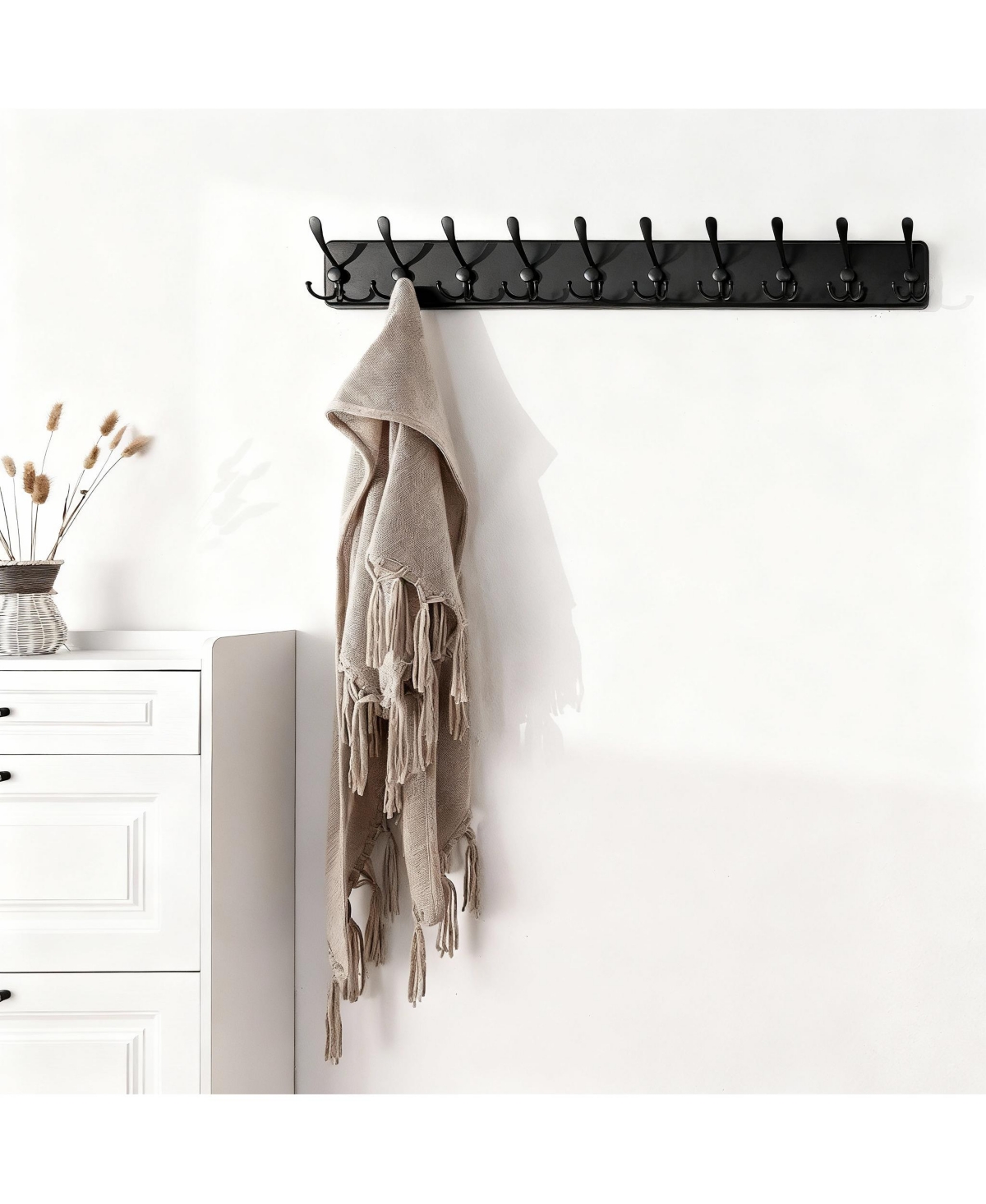 Yigii Rustic Wood Coat Rack - 10 Hooks for Coats, Hats, Bags - Wall Mount