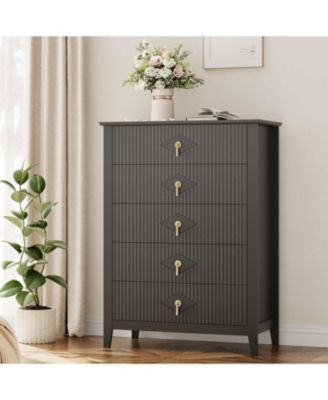 47.2" Wide Fluted Dresser - 6-Drawer Chest with Metal Handles, Bedroom