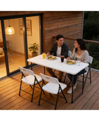 4 Feet Blow Molded Folding Table Heavy Duty Fold in Half Plastic Table with Adjustable Height for Indoor Outdoor Picnic party Table