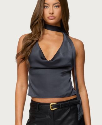 Women's Satin Effect Cowl Neck Scarf Top