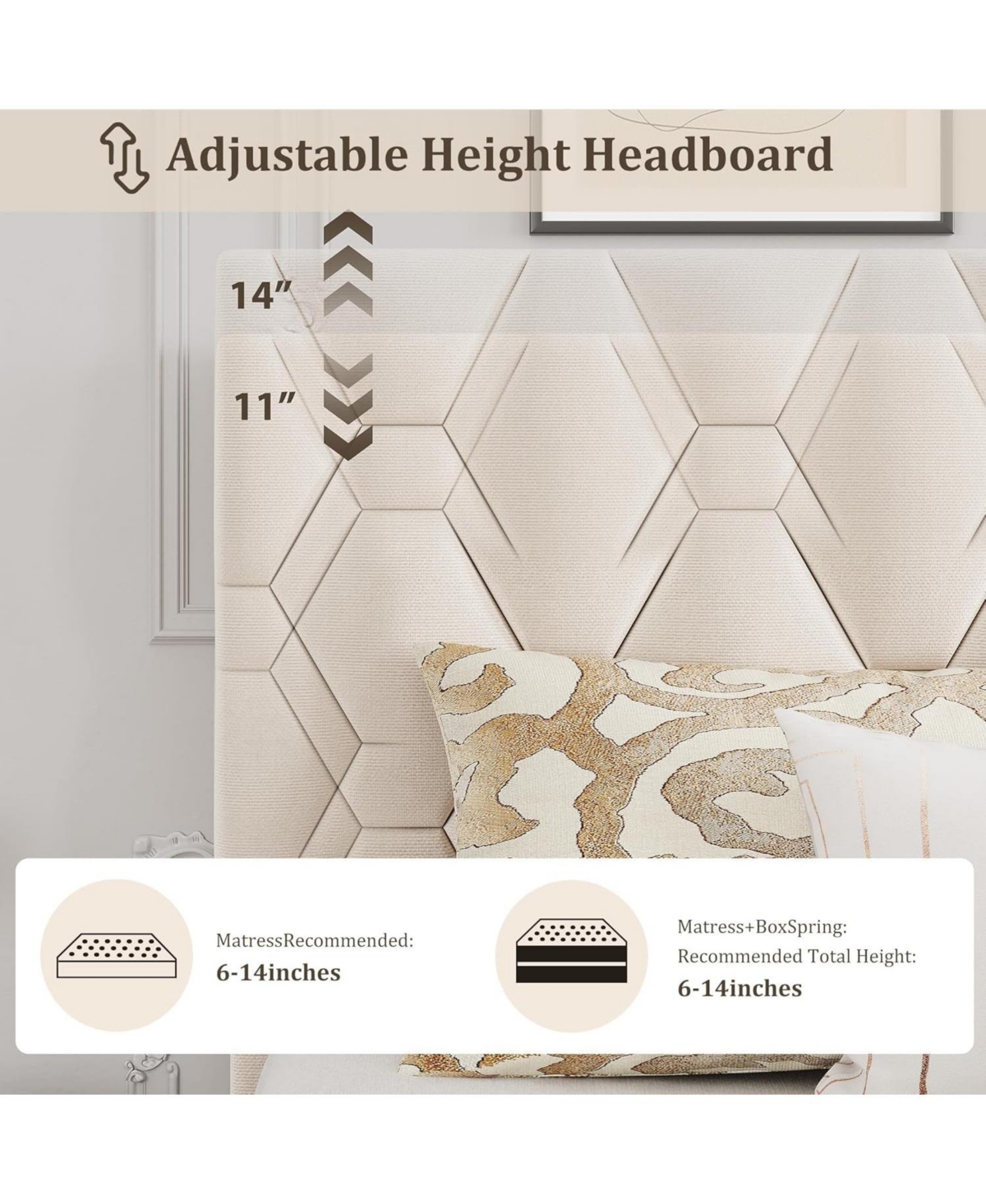 gaomon Bed Frame with Adjustable Headboard, Upholstered Platform Bed with Sturdy Wood Slats Support, No Box Spring Needed