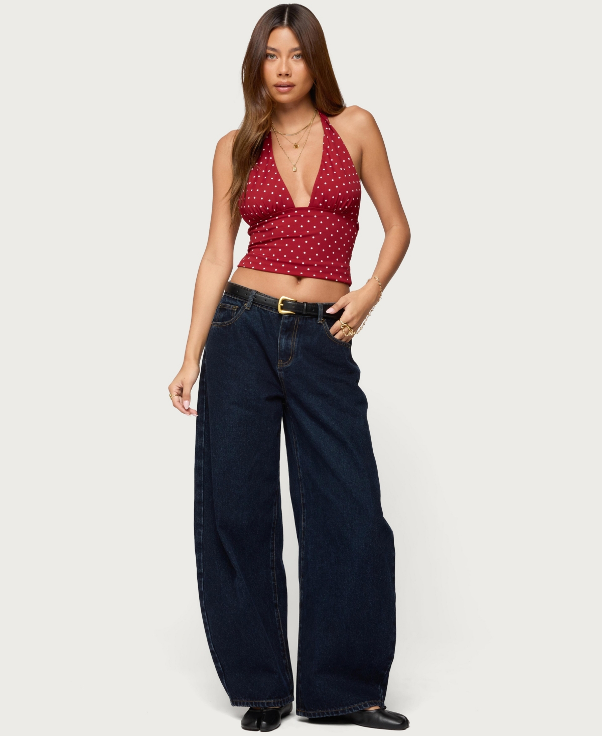 Edikted Womens Blaire Polka Dot Halter Top