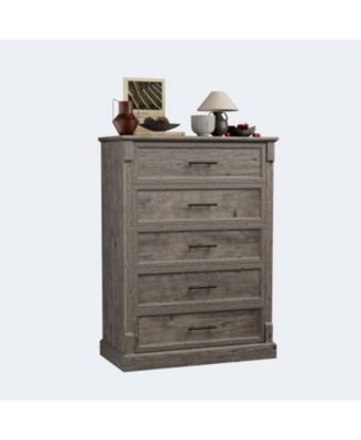 5 Drawer Dresser for Bedroom, Farmhouse Tall Chest of Drawers with Metal Handles, Rustic Wooden Dresser for Living Room