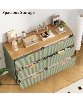 6 Drawer Dresser for Bedroom Chest of Drawers, 47" Wide Fluted Dresser with Drawers, Modern Wooden Double Dressers with Metal Handles
