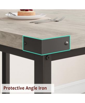 3Pcs Dining Table Set for 4-6, 63" Extendable Thick Metal Frame Kitchen Table with 2 Upholstered Benches Set for 6, Wooden Dinette Table