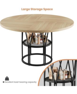 Round Dinning Table for 4-6, 47" Circle Kitchen Table with Storage Shelf & Sturdy Metal Frame, Modern Dinner Table for Kitchen, Living Room
