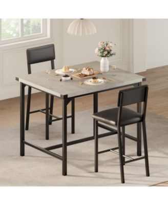 Dining Table Set for 2 w/Counter Height Table & 2 Upholstered Bar Stools, 3Pcs Kitchen Table Set with Footrest & Corner Protector