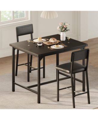 Dining Table Set for 2 w/Counter Height Table & 2 Upholstered Bar Stools, 3Pcs Kitchen Table Set with Footrest & Corner Protector