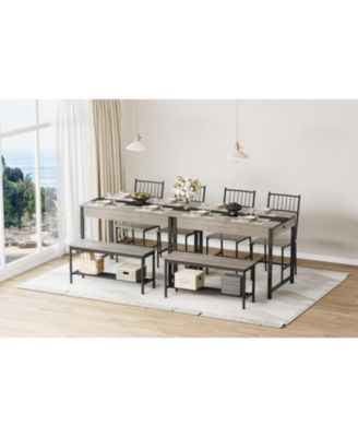 Dining Table Set for 4, Small Kitchen Table and 2 Chairs for 4 with Bench, Breakfast Nook Rectangular Farmhouse Table Set