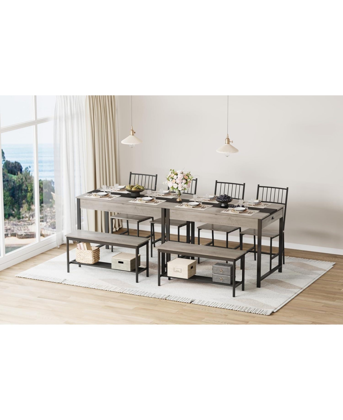 gaomon Dining Table Set for 4, Small Kitchen and 2 Chairs 4 with Bench, Breakfast Nook Rectangular Farmhouse