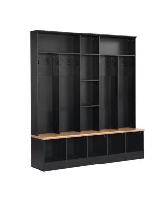 Wide Design Hall Tree with Storage Bench with 8 Hooks for Entryway