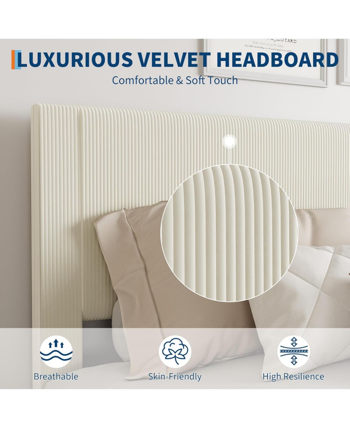 gaomon Bed Frame with Headboard, Corduroy Upholstered Platform Wooden Slats Support - No Box Spring Needed & Noise Free