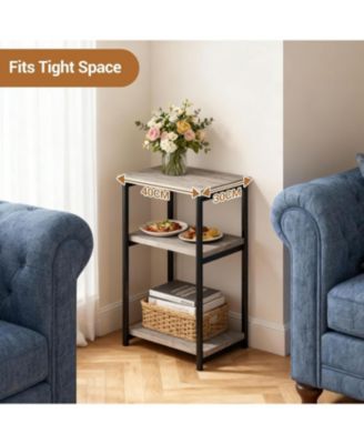 Slim 3-Tier End Table with Storage Shelves, Narrow Mobile Side Table for Small Spaces, Industrial Wood & Metal Sofa Table, Record Player St
