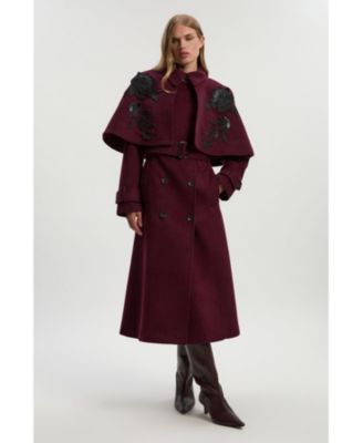 Women's Tailored Funnel-Neck Cape Midi Coat