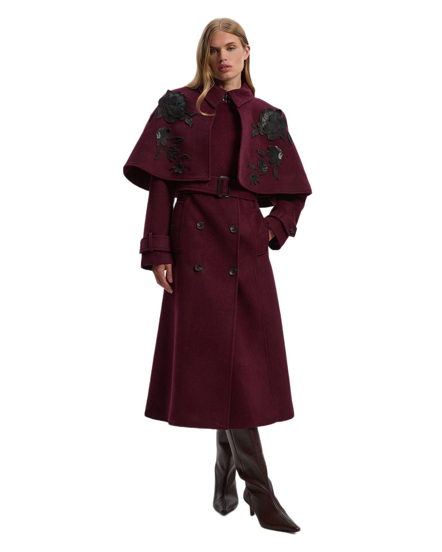 Женское пальто Karen Millen Tailored Funnel-Neck Cape Midi, цвет: Бордовый — фото 1