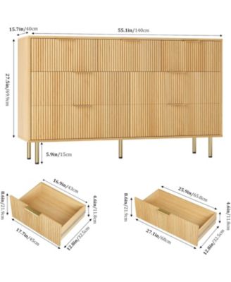 7 Drawer Dresser for Bedroom Chest of Drawers, 55" Wide Fluted Dresser with Drawers, Modern Wooden Double Dressers