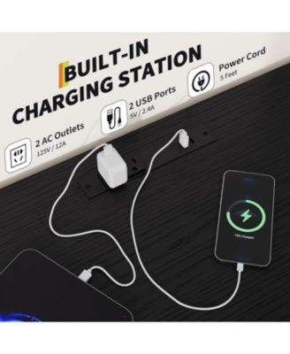 10 Fabric Drawers Dresser with LED Lights, Entertainment Center with Charging Station, Wood Top, Open Shelves, TV Stand for 40"-55" TV