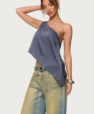 Women's Asymmetric Satin Effect One Shoulder Top