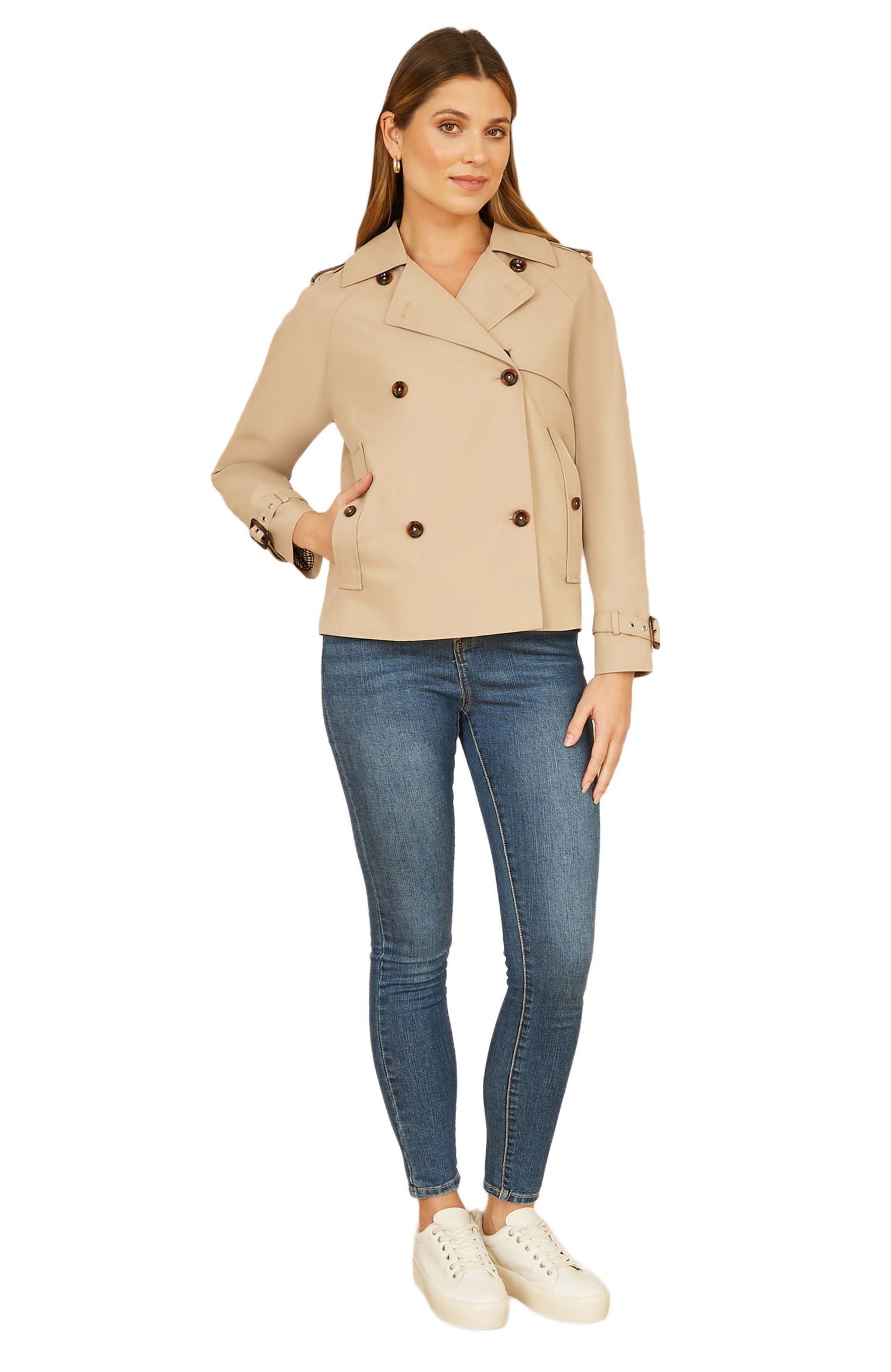 Women's Cropped Trench Jacket With Pockets