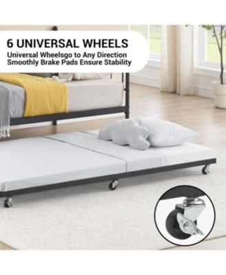 Modern Twin Daybed with Trundle and Backrest, Metal Sofa Bed Frame with Steel Slat Support and Art Sweet Heart Design,for Living Room