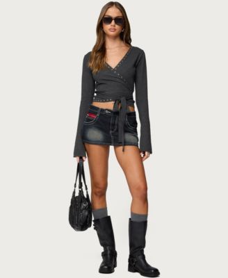 Women's Jakari Contrast Stitch Denim Mini Skort