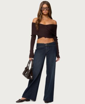 Women's Briah Belted Low Rise Wide Leg Jeans