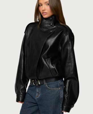 Women's Jaicee High Neck Oversized Faux Leather Jacket