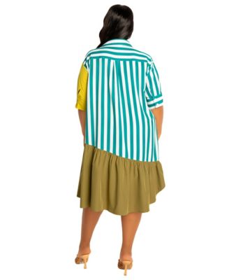 Women's Plus Size Mixed Stripe Shirt Dress
