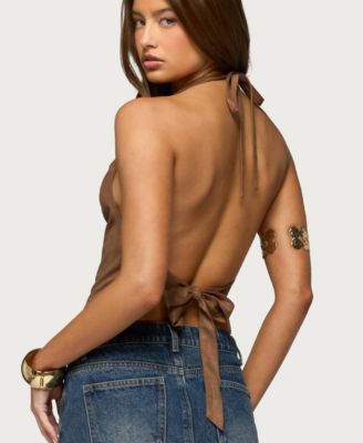 Women's Adeline Faux Suede Cowl Neck Halter Top