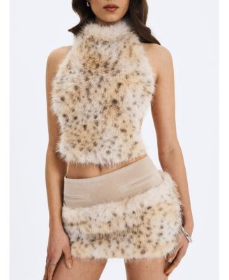 Women's Sariah Tan Suede Cheetah Low-Waisted Micro Skirt