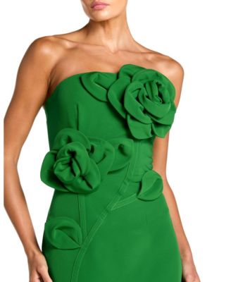Women's Crepe Strapless Midi Dress with 3D Flower Detail
