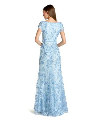 Women's Floral Applique Boat Neck Short Sleeve Gown