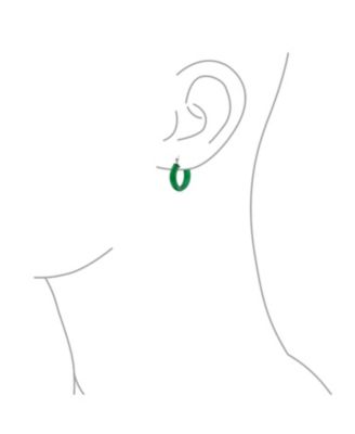 Classic Green Jade Round Tube Hoop Earrings .925 Sterling Silver .75 Inch Diameter