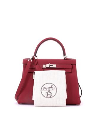 Kelly 28 Handbag Red Togo with Palladium Hardware