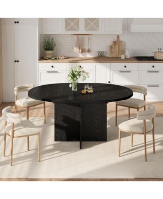 43.3"–59" Extendable Round to Oval Hidden Storage Dining Table – Modern Cross Base Design