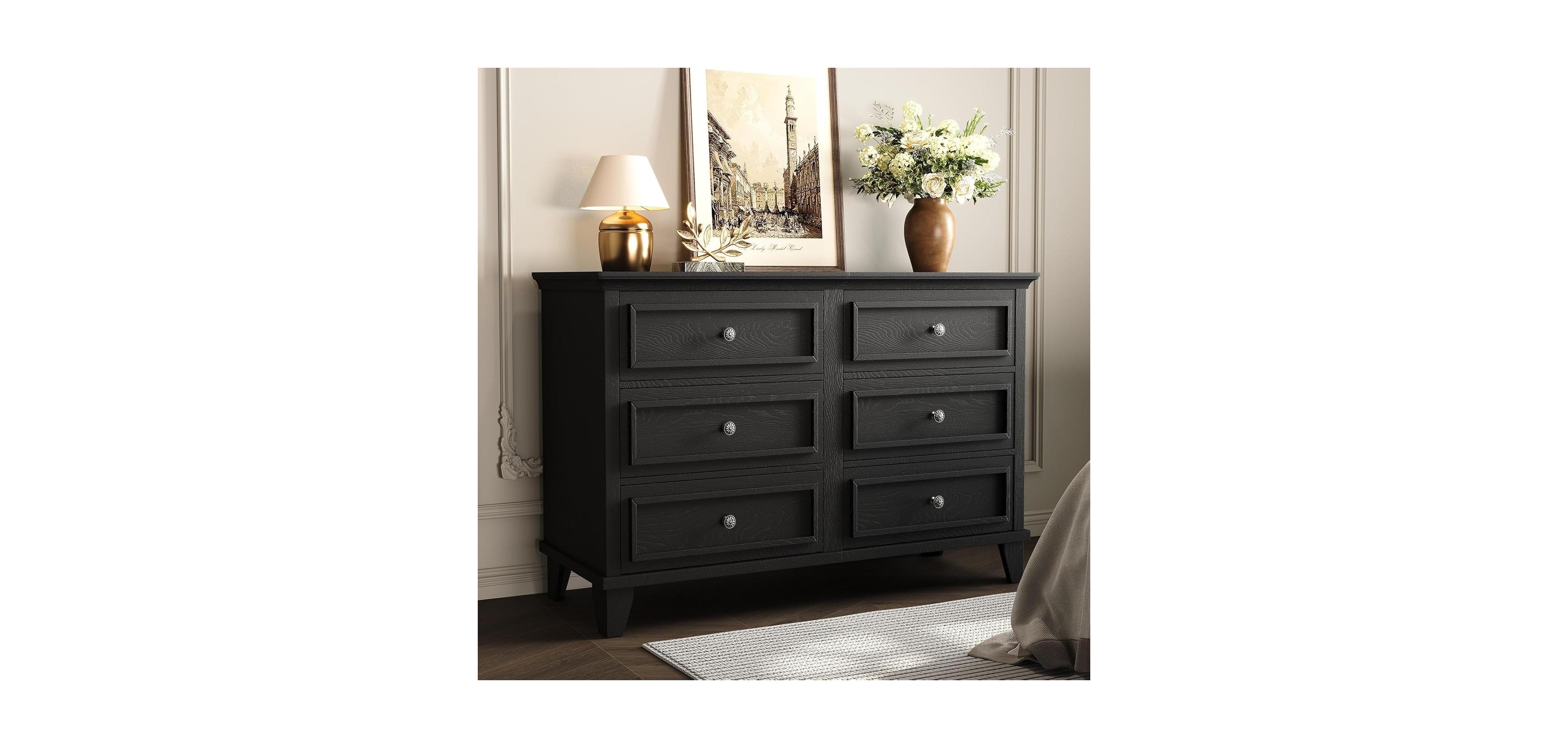 gaomon Dresser for Bedroom, 6 Drawer Wide Storage Organizer, Modern Wooden Chest of Drawers with Metal Handles Hallway, Entryway