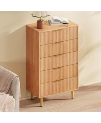 5 Drawer Dresser for Bedroom, 29.5" Wood Chest of Drawers, Fluted Dresser with Metal Handle, Large Capacity Organizer for Hallway