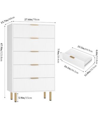 Dresser for Bedroom Chest of Drawers, Modern Wooden Wide Fluted Dresser with Drawers with Metal Handles for Living Room