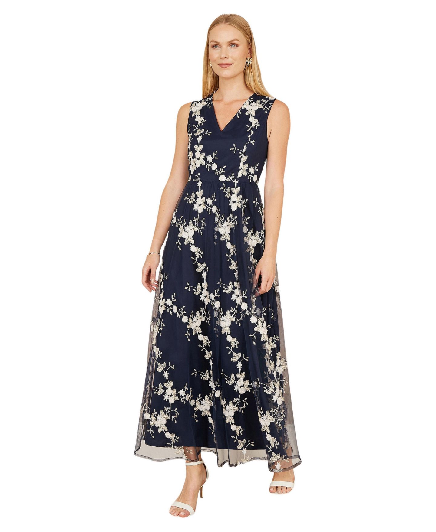 Женское платье Yumi Mesh Embroidered Maxi, цвет: Тёмно-синий — фото 1