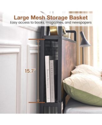 Full Size Metal Bed Frame with Charging Station, LED Lights, Storage Headboard & 4 Drawers, No Box Spring Needed