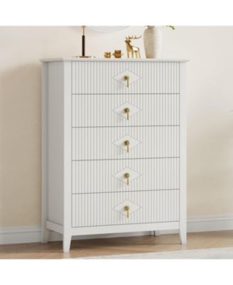 Fluted Dresser for Bedroom, 42.9" Tall 5-Drawer Wood Dresser, Modern Chest of Drawers, Storage Organizer Cabinet
