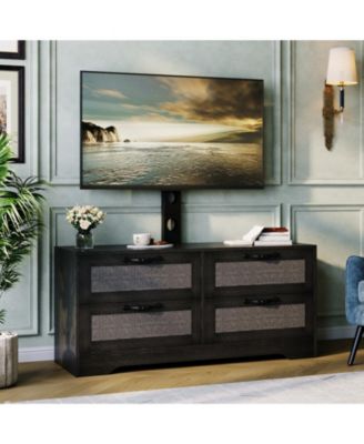 4-Drawer TV Stands for Living Room, Entertainment Center,4-Drawer Wicker-Style MDF TV Stand with Stand