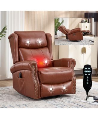 Manual Recliner Chair Heat Massage with Rocker and Swivel, Yellow