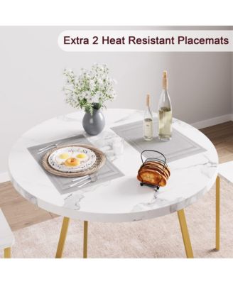 Dining Table Set for 2, Round Kitchen Table and Chairs for 2, Modern Dining Room Table Set with 2 Metal and Wood Chairs