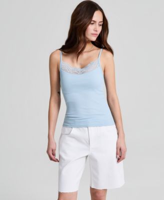 Women's Seamless Lace-Trim Rib-Knit Tank Top