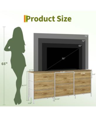 8 Drawer Fabric Dresser TV Stand with Wooden Top,Metal Frame Storage Chest,Wide Closet Organizer for Bedroom Living Room