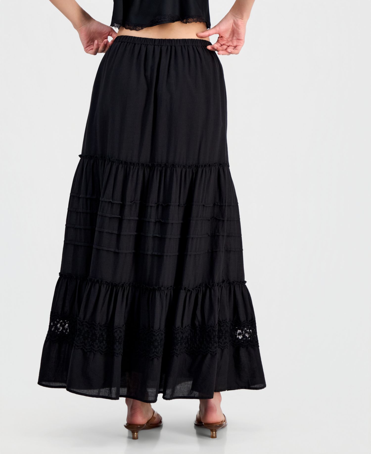Women's Cotton Tiered Tie-Waist Maxi Skirt