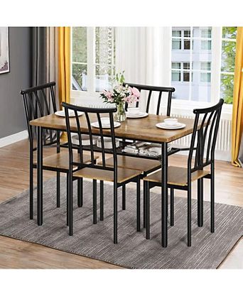 Kitchen Table and Chairs for 4, 5Pcs Dining Table Set with Storage Rack, Rustic Dining Room Table Set Metal and Wood Rectangular Dining Table