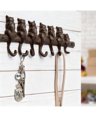 Cast Iron Wall Hook Rack with 7 Hooks - Rustic Decor for Coats, Hats, Keys