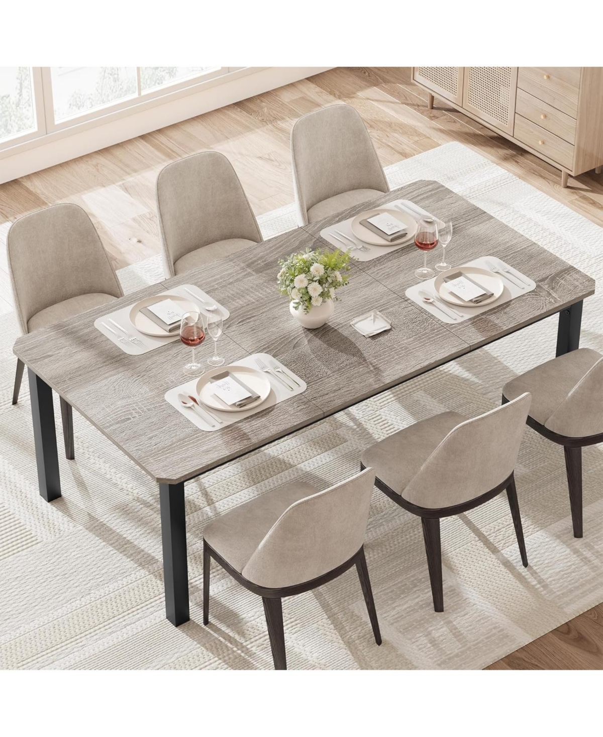 gaomon Industrial Long Dining Table for 6–8 People, 78.7 Inch Wooden Kitchen Table with Sturdy Metal Frame